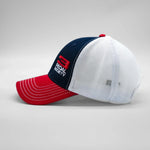 3 pedal society hat in red and blue