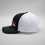 Black and white cap with ' 3 Pedal Society' logo on a gray background