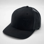 Black cap with a logo on a white background