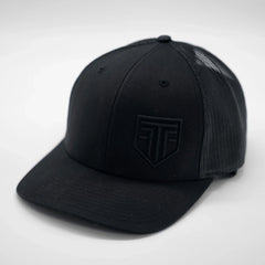 Black cap with a logo on a white background