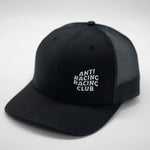 Black cap with 'ANTI RACING RACING CLUB' text on a light gray background