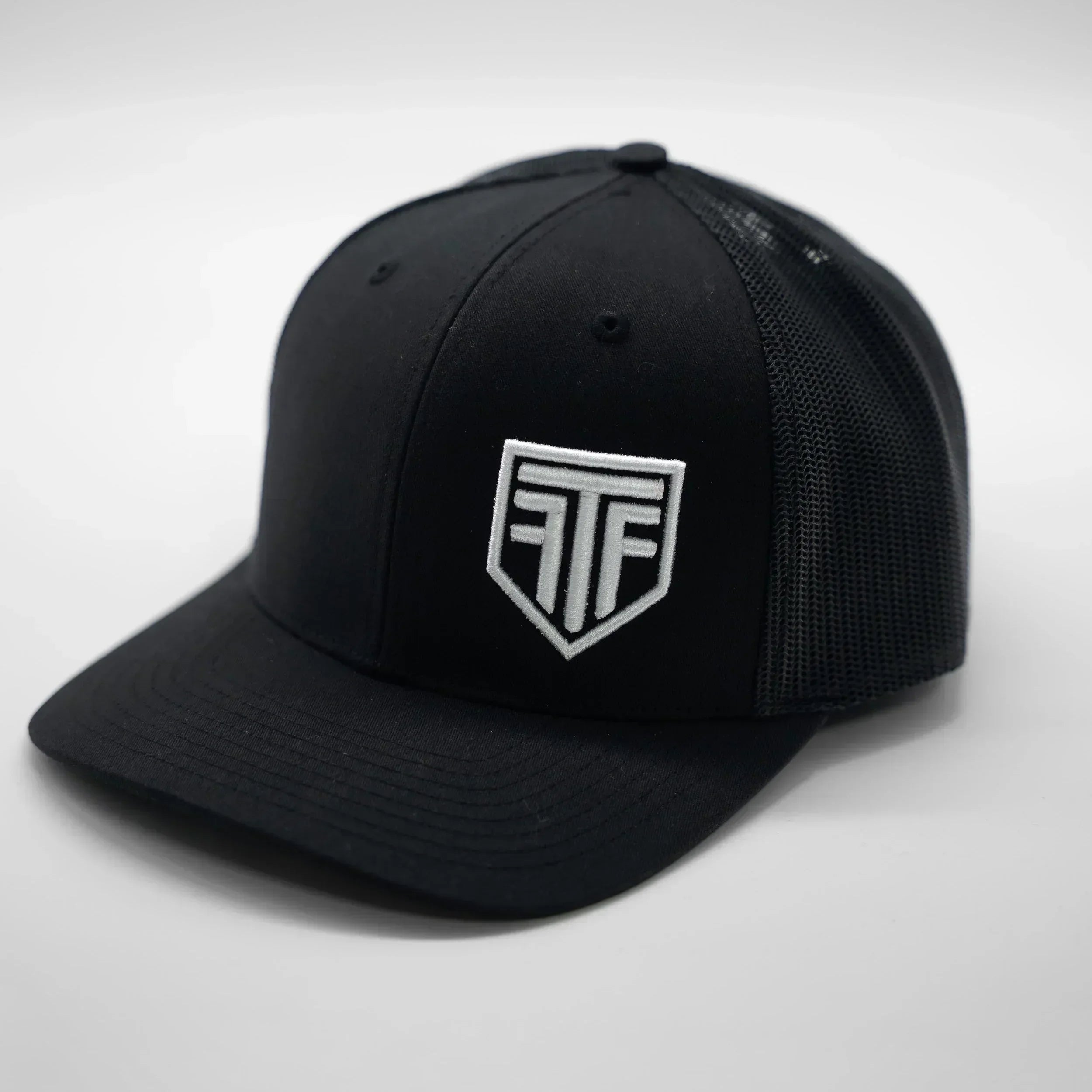 Black cap with a logo on a white background