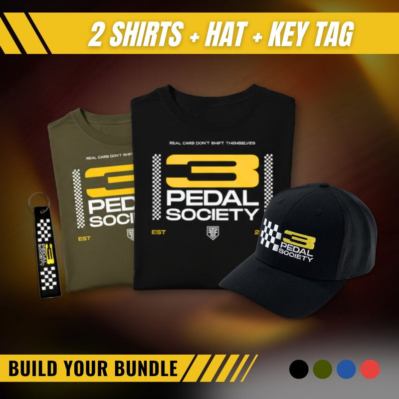 3 Pedal Society 2 Shirts + Hat + Key Tag Bundle