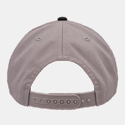 Rear view of a structured baseball cap in a muted taupe-gray color, featuring a matching fabric strap closure with circular adjustment buttons and a small 'OTTO' brand mark embossed on the back.